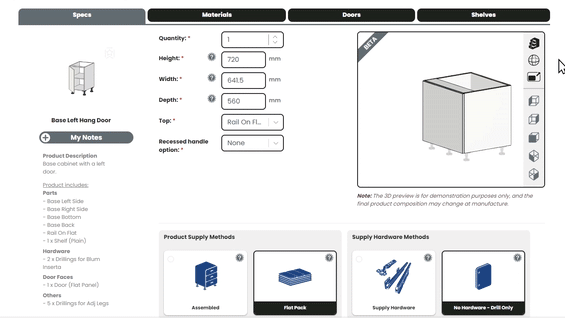 Adding a cabinet in the ordering portal.